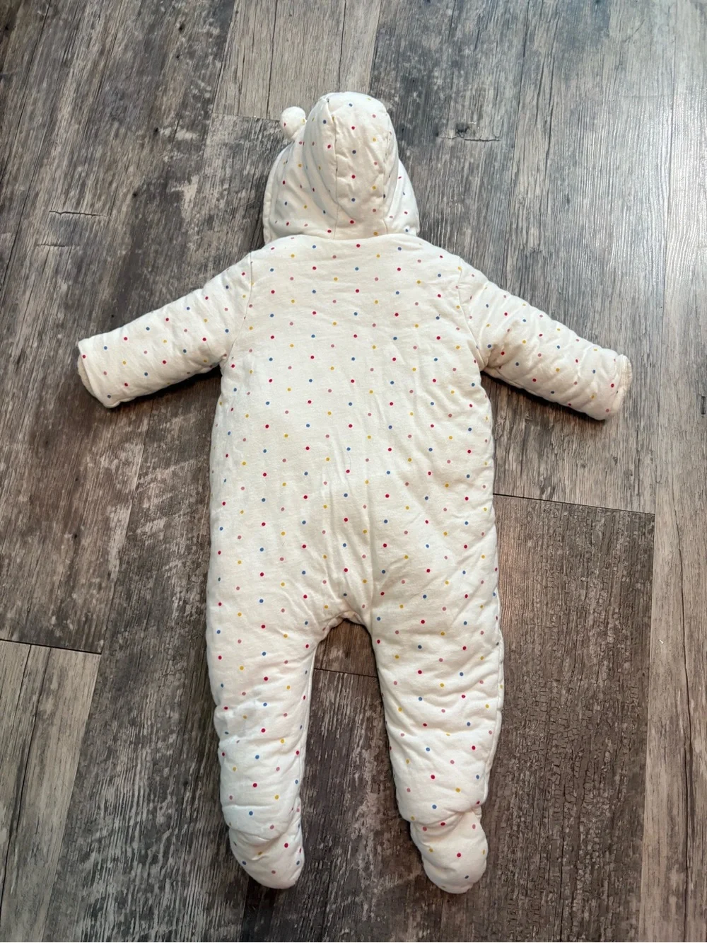 GAP Cream Hooded Polka Dot Quilted Baby One-Piece